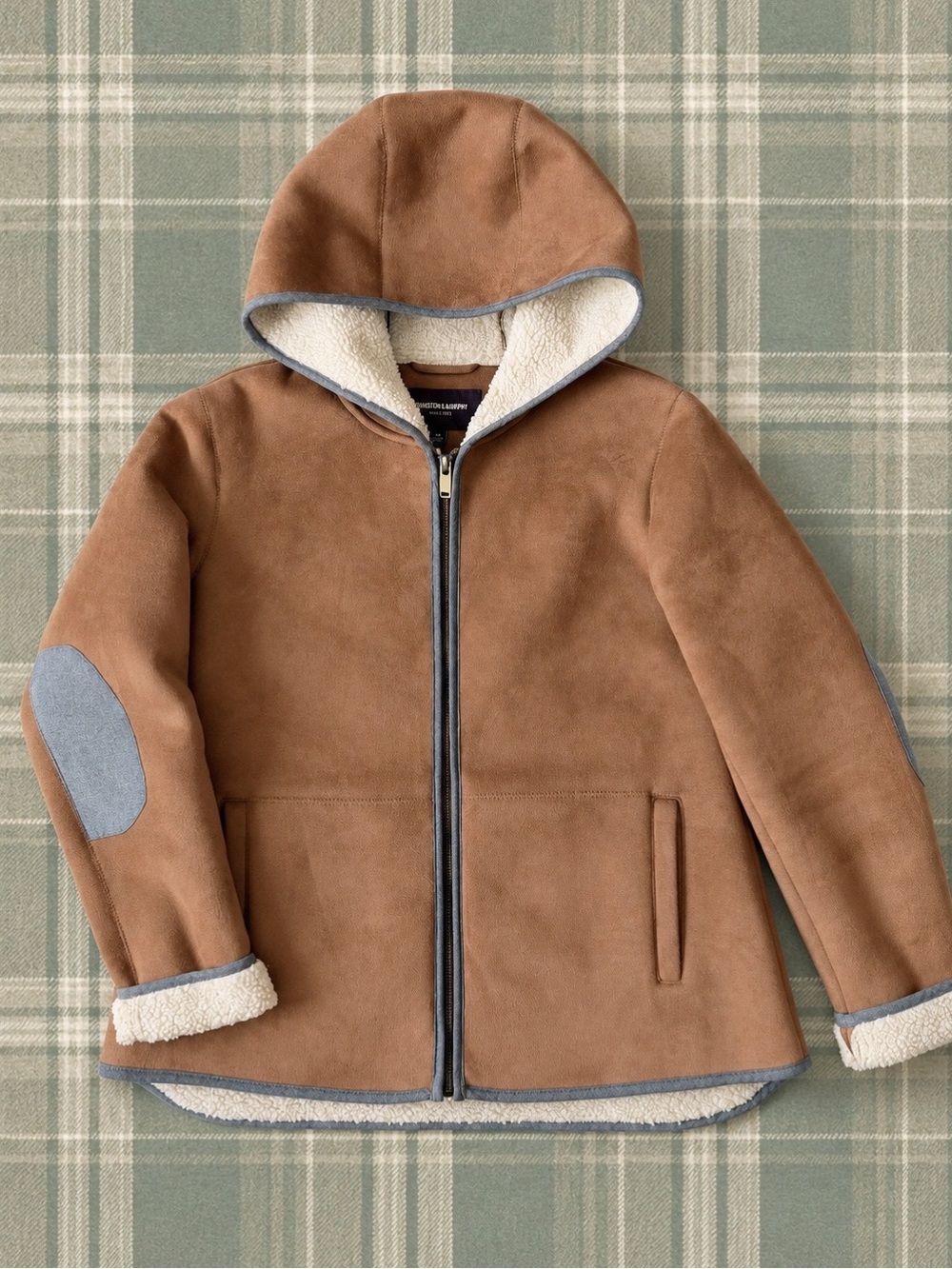 Johnston & Murphy Woman Tan Faux Suede Shearling Fleece Hood Jacket MEDIUM Cozy